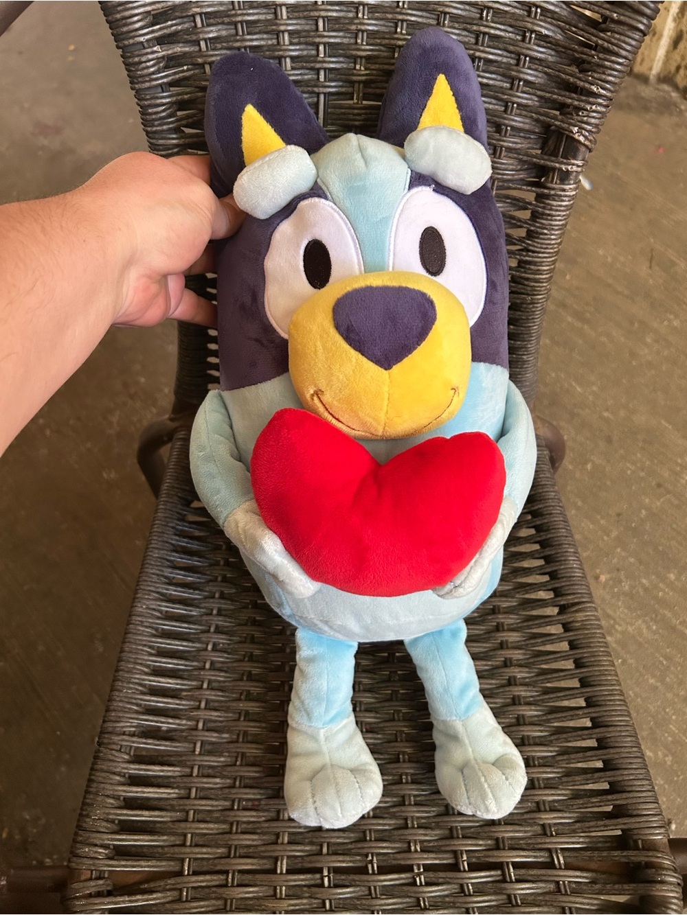 Plush Dog Toy with Red Heart - Light Blue & Navy